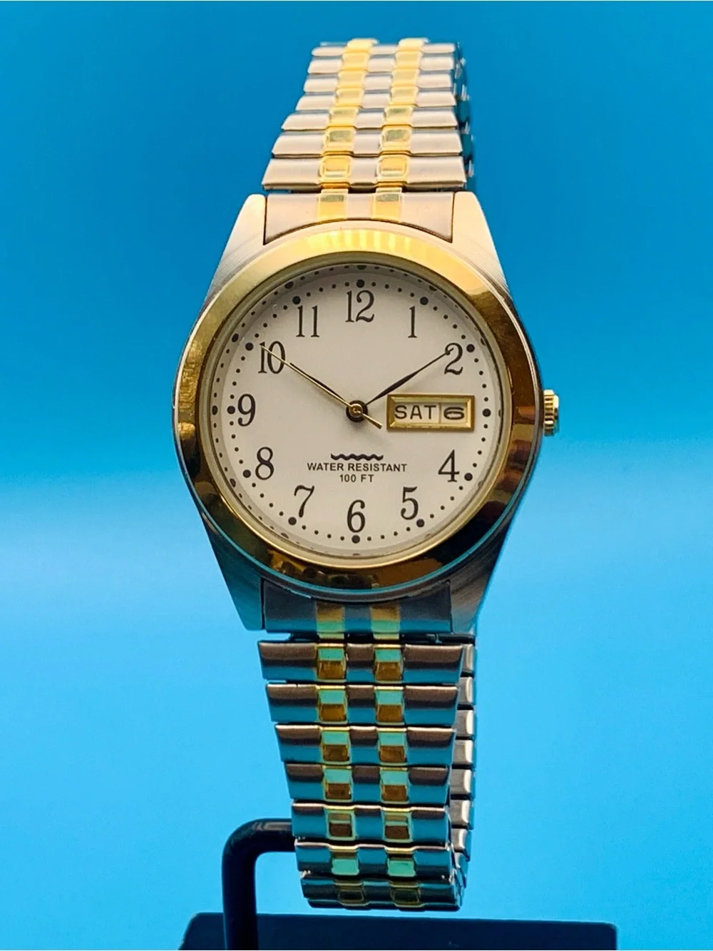 Men’s Dress Quartz Wristwatch Day/Date Two Tone Japan Movt Working New Battery